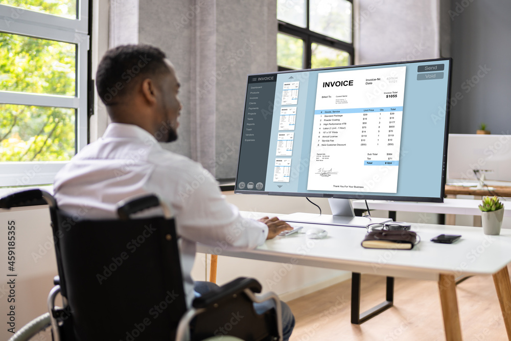 Disabled African Accountant Working On Computer Disabled African Accountant Working On Computer