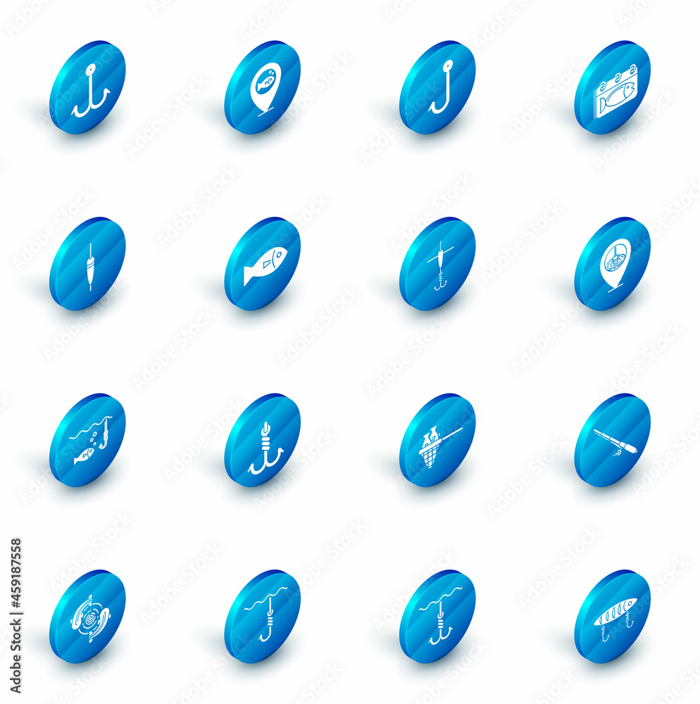 Set Location fishing, Fishing hook, Calendar with, float, under water, and and icon. Vector Set Location fishing, Fishing hook, Calendar with, float, under water, and and icon. Vector