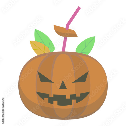 Wallpaper Mural Pumpkin halloween orange head with cocktail straw and autumn leaves vector illustration Torontodigital.ca