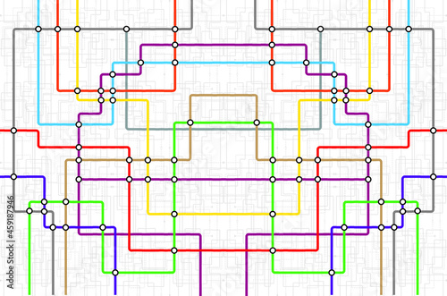 Metro map tube subway scheme. City transportation vector complex grid. Underground map. DLR and Crossrail map design template. Live strokes included. Educational puzzle game style connect the dots.
