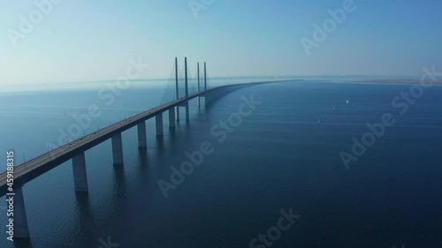 Wallpaper Mural Panoramic aerial view of the Oresundsbron bridge between Denmark and Sweden. Close up view of the Oresund Bridge on a clear sunny day. Torontodigital.ca