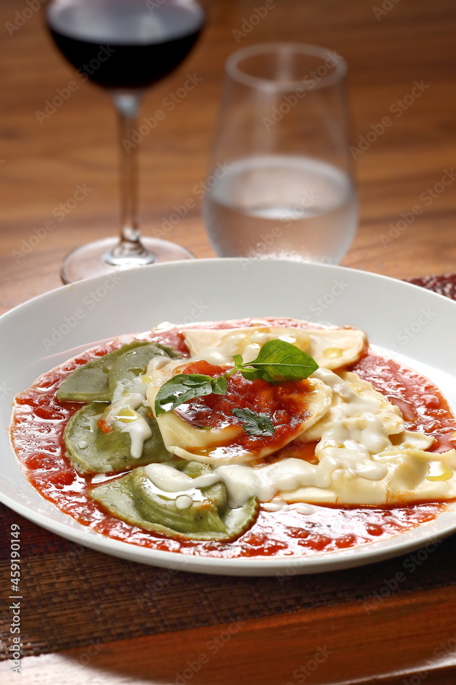 Duet of pastes with tomato sauce Duet of pastes with tomato sauce
