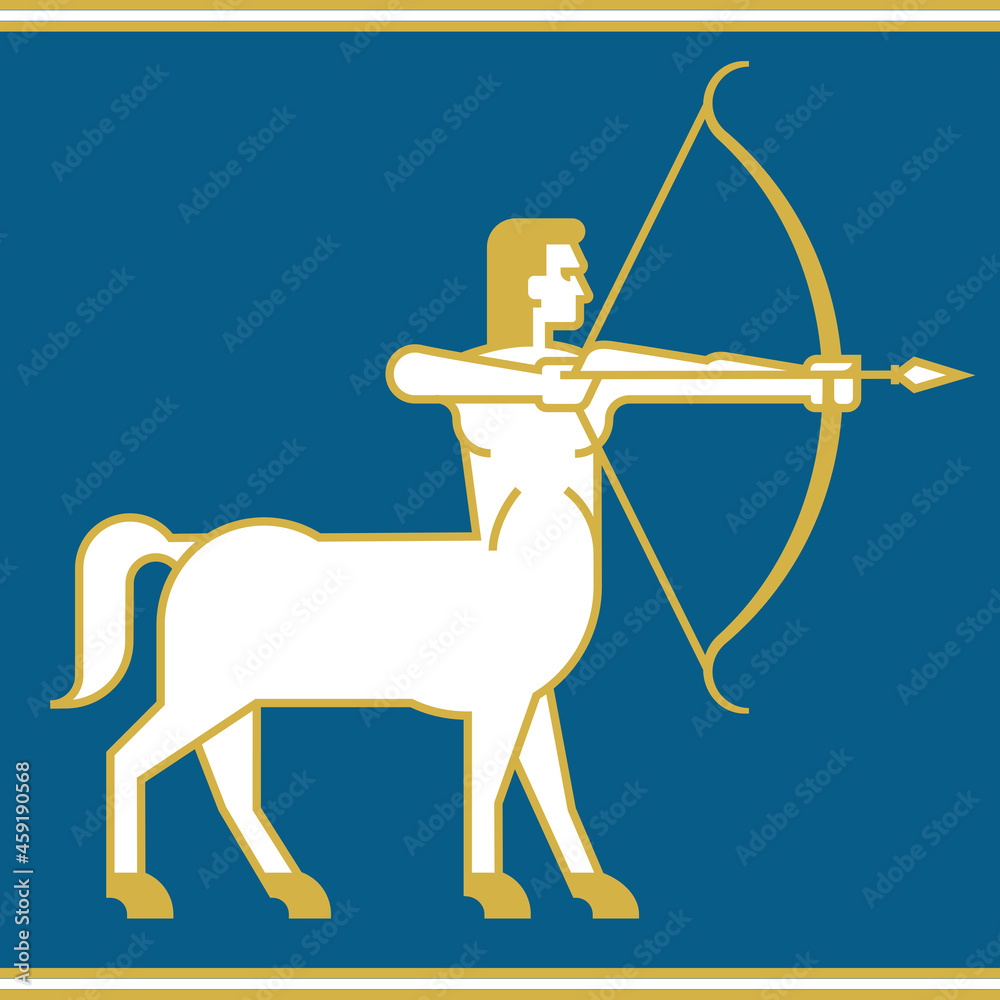 Centaur or Sagittarius Archer vector illustration. Half man, half horse