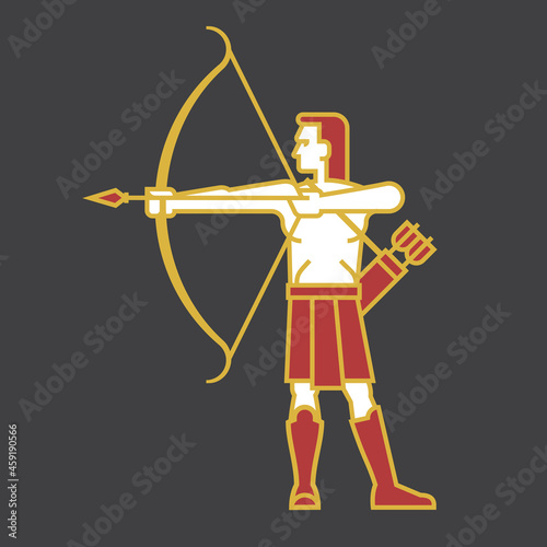Archer shooting bow and arrow illustration in simple bold outline style
Vector illustration of man aiming bow and arrow in antique, historical clothes. 