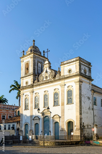Facade of a antique catholic church created in the 18th century in the Pelourinho district, historic center of Salvador, Bahia