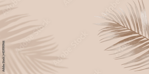 Shadow nature tropical Palm Background. Creative neutral copyspace. Nature style background with Shadow. Illustration for cover, trend frame, card, banner, graphic design. © Anna