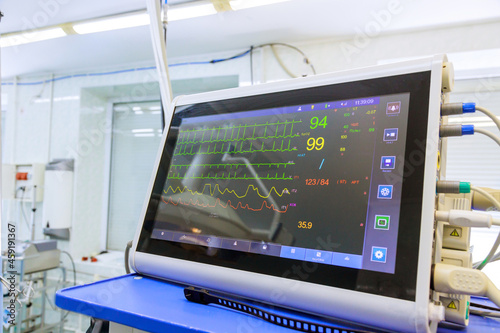 Ventilation equipment close up image monitor of computer device in intensive care