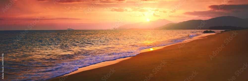 landscape with sea sunset on beach