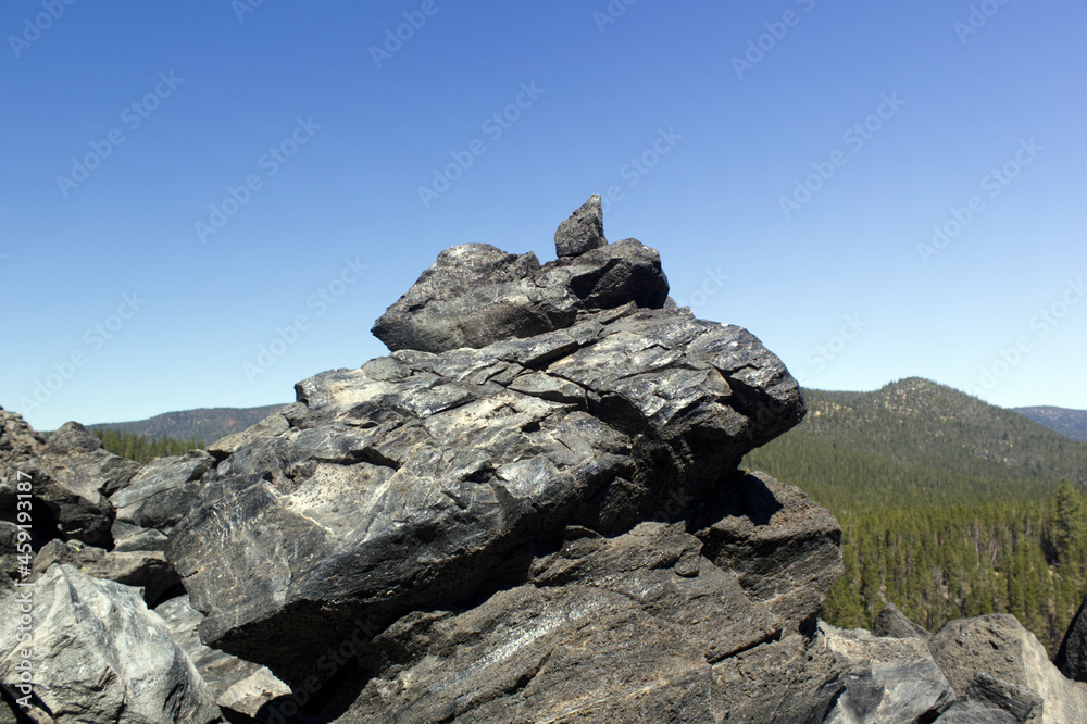 Inspirational rocks as seen from the top of a hill in the pacific northwest.