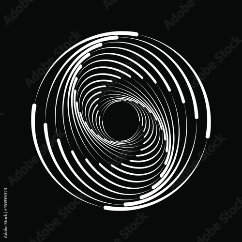 White abstract curvy lines in spiral form. Trendy design element for frame, round technology logo, sign, symbol, web, prints, posters, template, pattern and abstract background