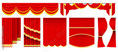 set of realistic red theater or curtain red blind curtain stage or red theater background illustration. 