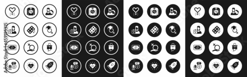 Set Women from different countries, Packaging of birth control pills, Feminist activist, Feminism, Teacher, shirt, Work for female and Money growth woman icon. Vector