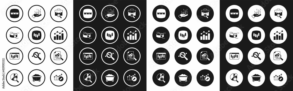 Set Work search, Browser with stocks market, Pie chart infographic, Website template, Financial growth, Document and icon. Vector Set Work search, Browser with stocks market, Pie chart infographic, Website template, Financial growth, Document and icon. Vector