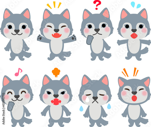 オオカミのキャラクターのイラストセット