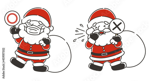 マスクをしたサンタクロースとくしゃみをしたサンタクロースのイラスト
