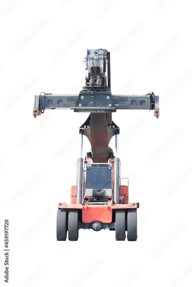 Crane lifts container isolated on white background with clipping path