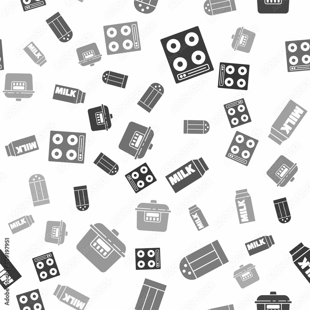 Set Gas stove, Salt, Paper package for milk and Slow cooker on seamless pattern. Vector Set Gas stove, Salt, Paper package for milk and Slow cooker on seamless pattern. Vector