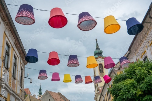 Bilde på lerret Street with lamps, Szentendre, Hungary