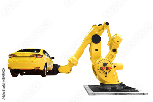 Super heavy payload robot completed car handling isolated on white background with clipping path