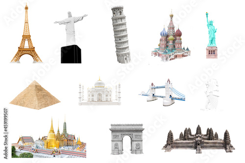 collection of Famous landmarks around the world concept travel isolated on white background with clipping path photo