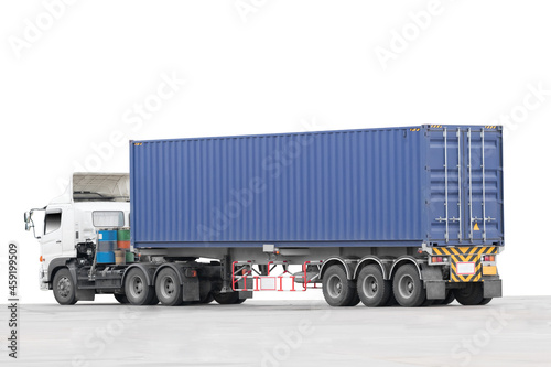 Container truck commercial cargo import export on port use for logistic and transportation delivery isolated on white background with clipping path