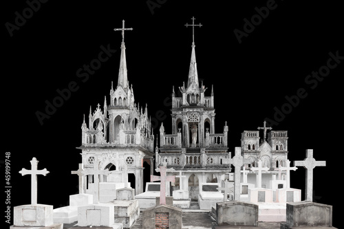 Graveyard isolated in black background with clipping path