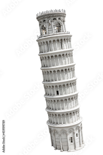The Leaning Tower of Pisa isolated on white background with clipping path