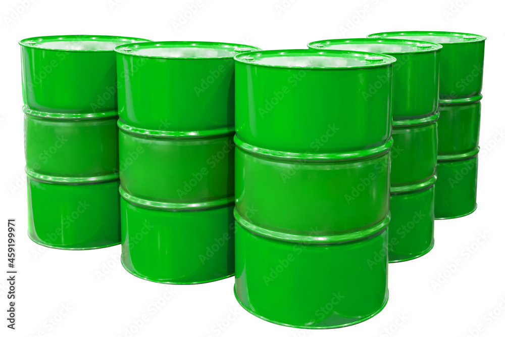Green Metal barrels isolated on white background with clipping path Green Metal barrels isolated on white background with clipping path