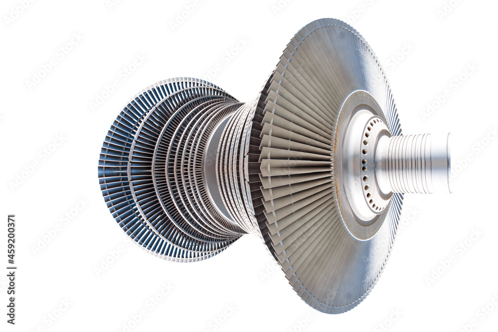 Blades of the jet turbine airplane isolated on white background with clipping path Blades of the jet turbine airplane isolated on white background with clipping path