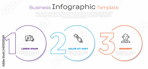 Set line Emergency car, Prosthesis hand and Deaf. Business infographic template. Vector