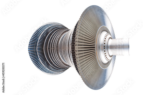 Blades of the jet turbine airplane isolated on white background with clipping path