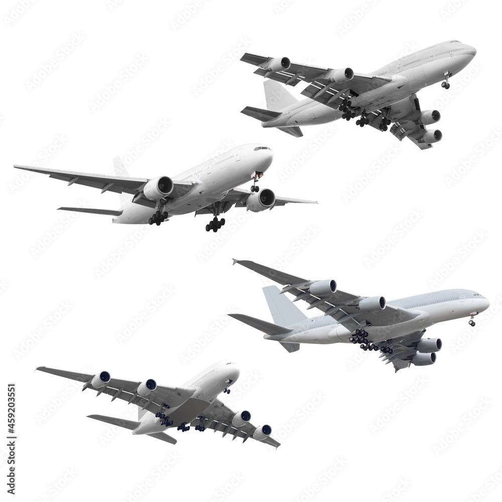 Obraz premium Collection of passenger aircraft isolated on white background with clipping path