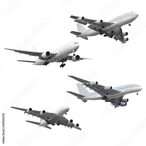 Collection of passenger aircraft isolated on white background with clipping path