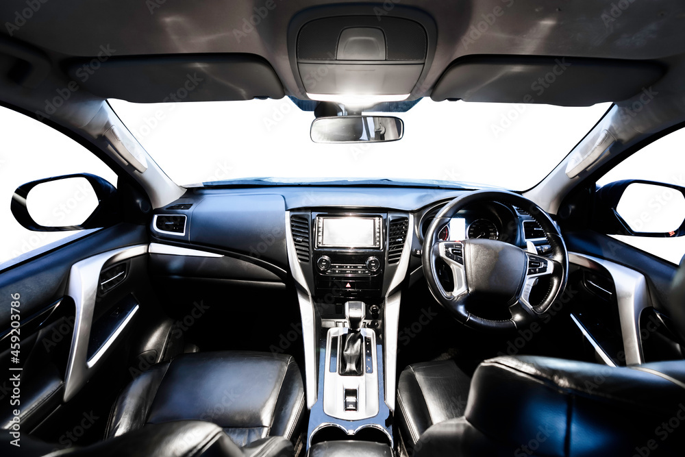 A view of the cockpit of a car isolated of white background with clipping path
