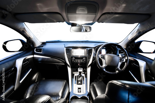 A view of the cockpit of a car isolated of white background with clipping path