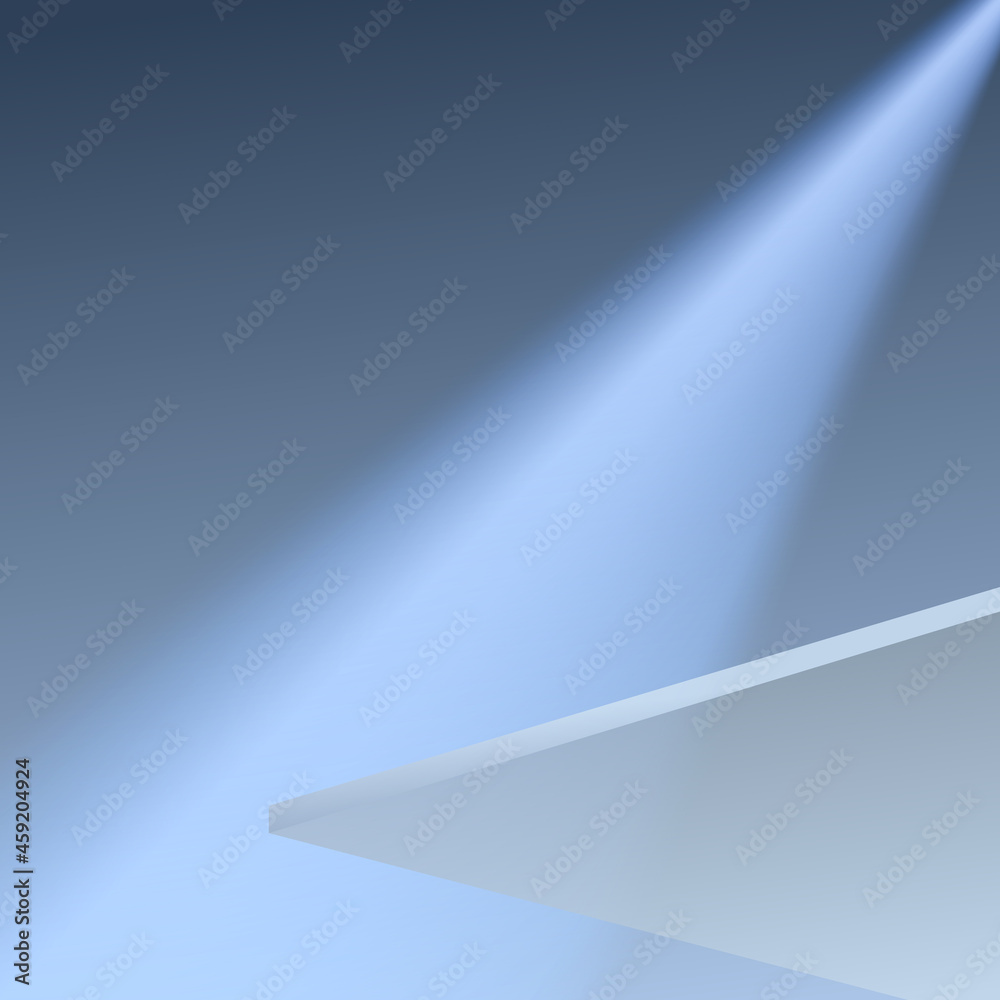 Down top view to podium. Ray of light on backdrop. Studio for product display with copy space. Vector illustration. Down top view to podium. Ray of light on backdrop. Studio for product display with copy space. Vector illustration.