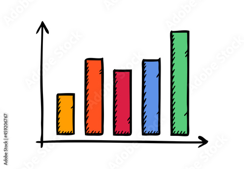 Doodle vector illustration of data chart. Colorful hand drawn illustration. Isolated object on white background.