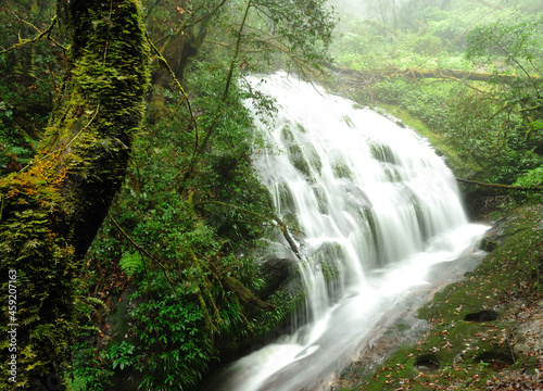 Tropical waterfall in Thailand. Beautiful natural background.  