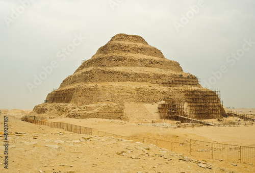 The Great Pyramid of Khufu  Cheops  in Giza  Egypt. Landscape in Egypt. A pyramid in the desert. Africa. The Wonders of the World 