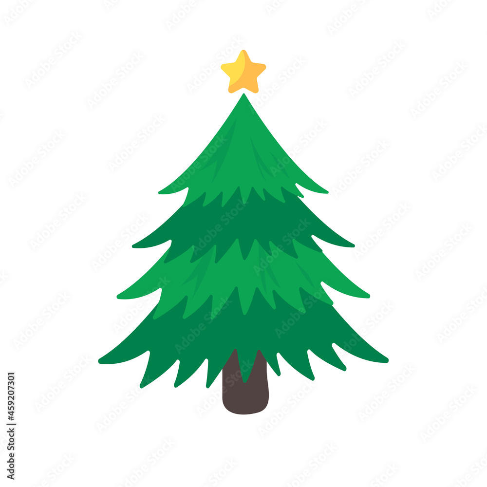 Obraz premium Christmas tree. Green pine tree decorated with stars for Christmas decorations.