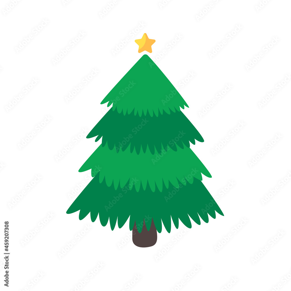 Fototapeta premium Christmas tree. Green pine tree decorated with stars for Christmas decorations.