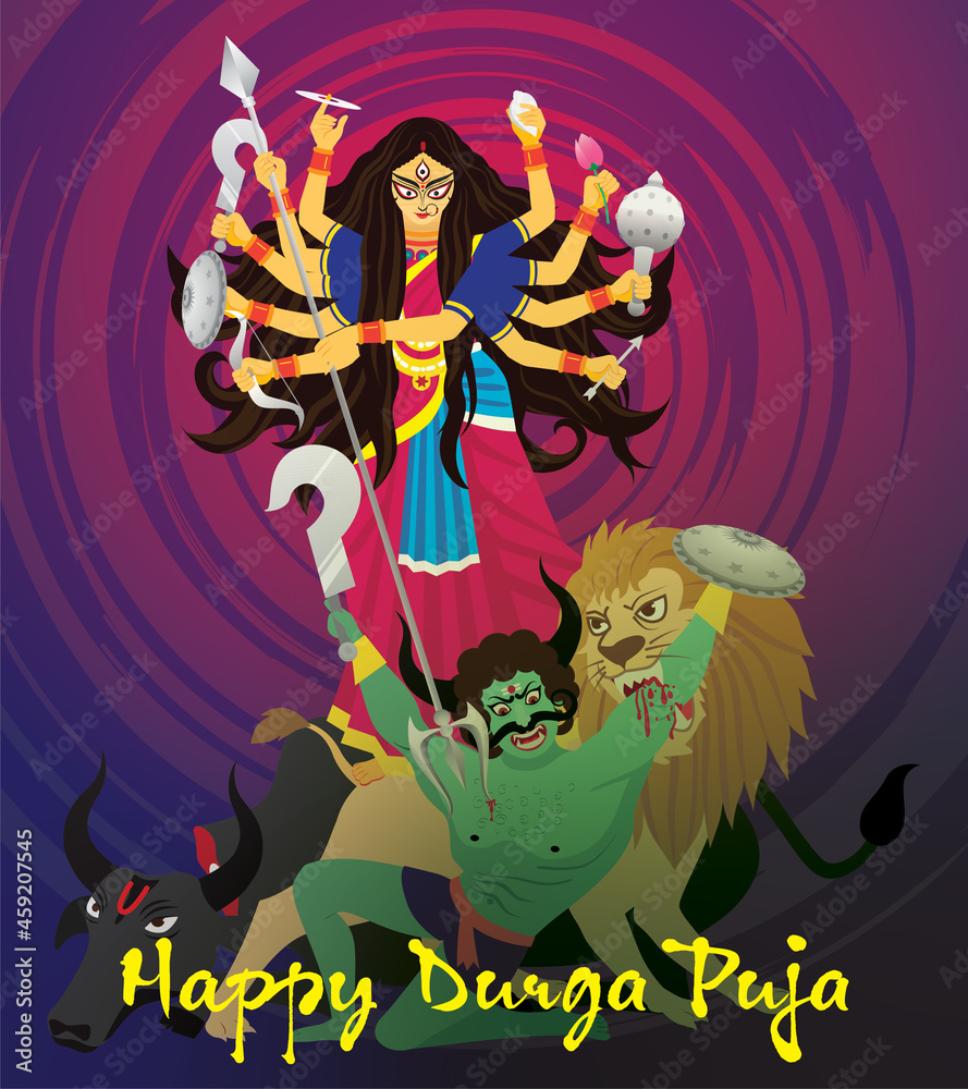 Illustration of Goddess Durga, Happy Durga Puja, Subh Navratri, Indian  religious header banner background, festival of India, Bengali Durga Puja  Stock Vector | Adobe Stock