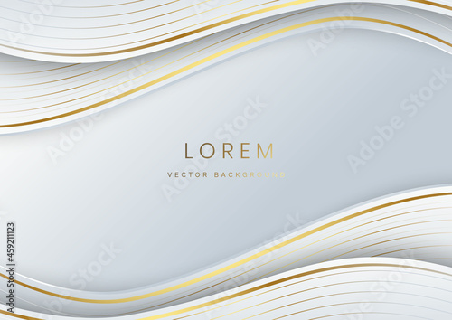 Abstract curve dark blue layer luxury background with golden line curve on dark blue background.