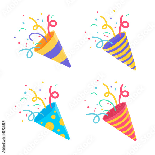 Fireworks vector draws a party. Confetti floating from the birthday party fireworks © anuwat