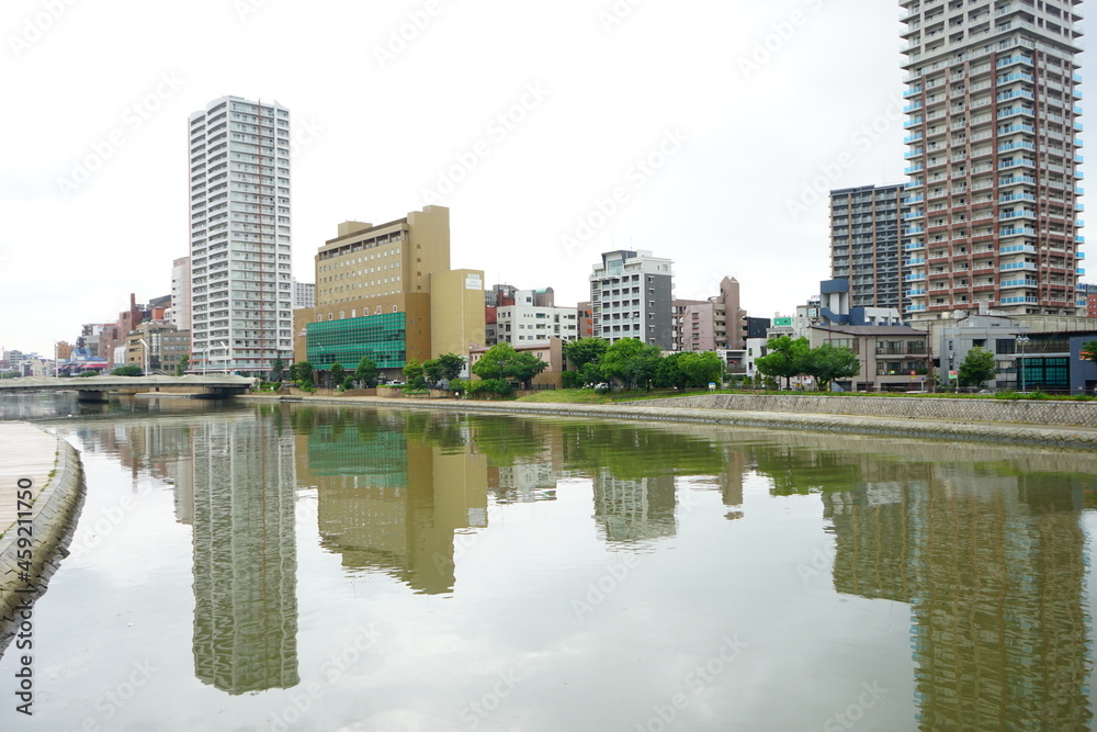 Cityscape of Kokura with Murasaki river, Northern Kyushu, Fukuoka - 北九州 福岡 小倉の街 紫川