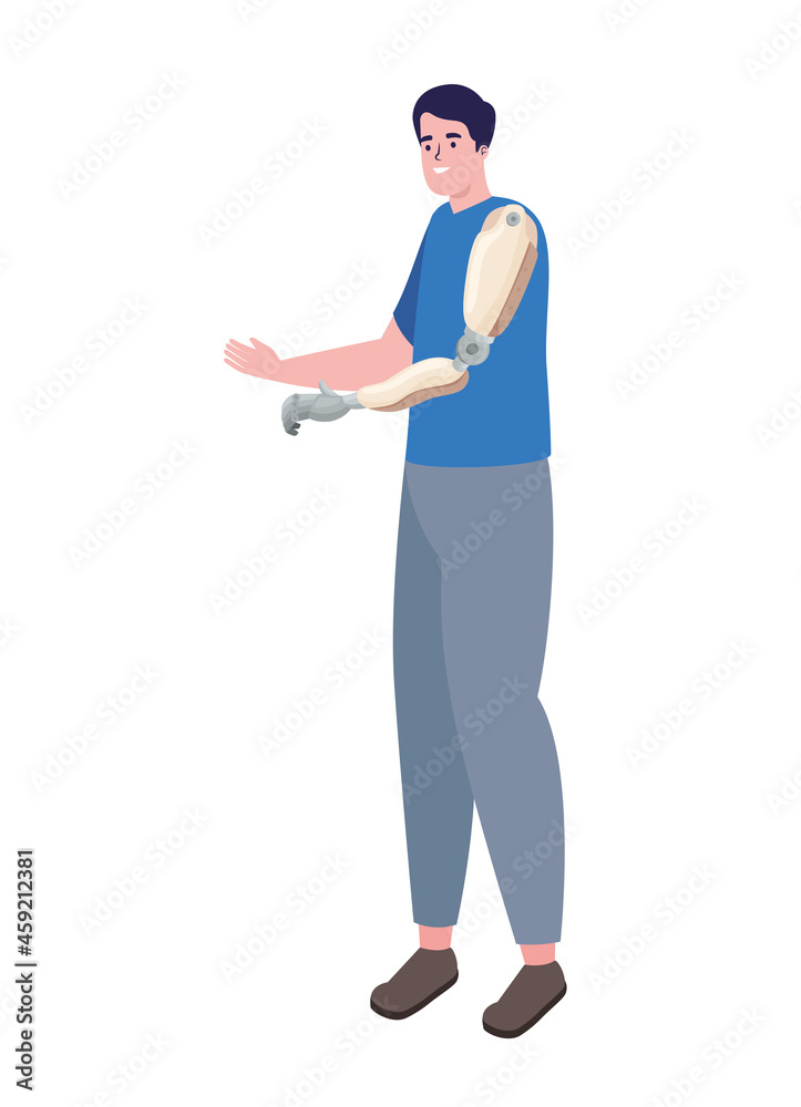 man with prosthesis arm man with prosthesis arm