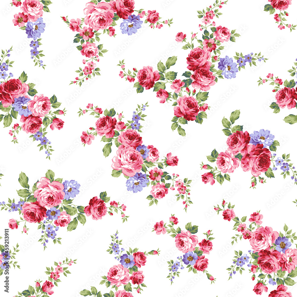 Seamless pattern with a beautiful bouquet of roses,