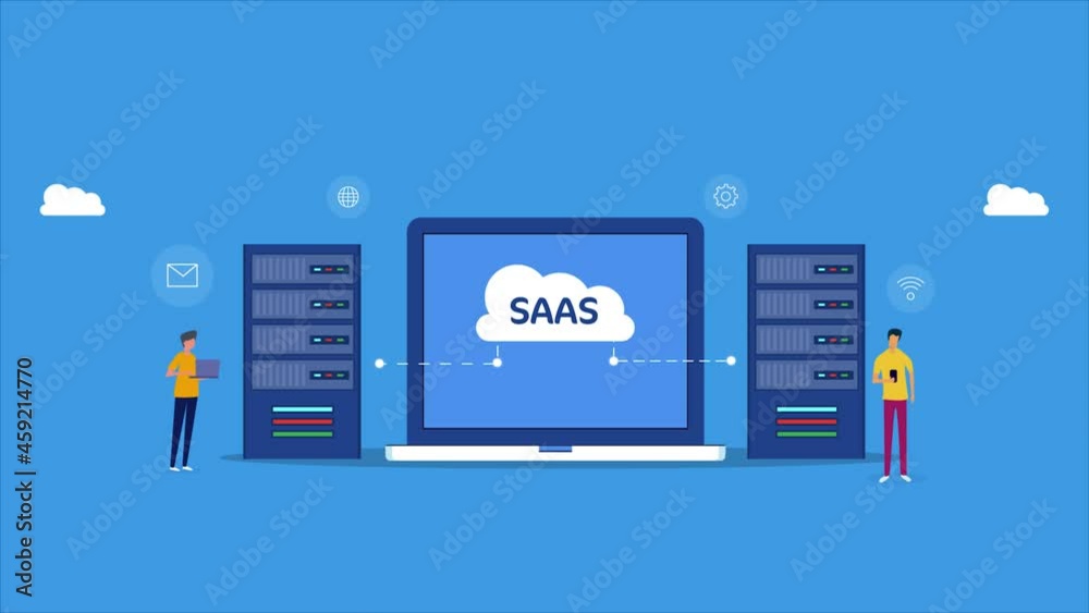 Saas- software as a service technology communication, web server, cloud computing network connection, it professional digital business concept, 2d animation 4k video clip. 
