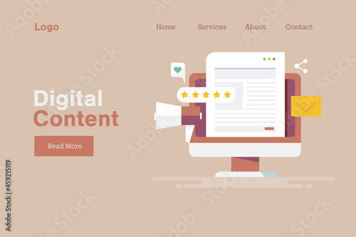 Content marketing, viral content promotion, high quality news article, advertising digital media, communication technology, content syndication distribution concept. Web banner template.