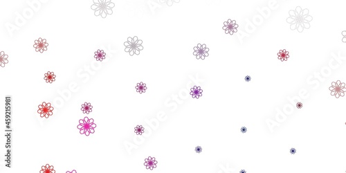 Light Blue, Red vector doodle template with flowers.